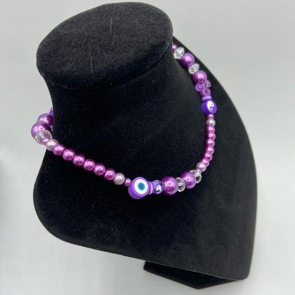 Purple Trendy Y2K Inspired Glass Bead Stretch Necklace - Picture 2 of 10